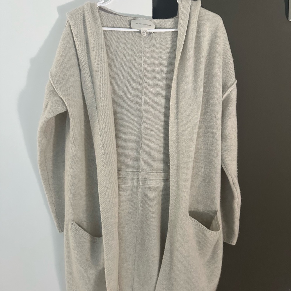 BROCHU WALKER 100% Cashmere Cozy Cream Hooded Sweater